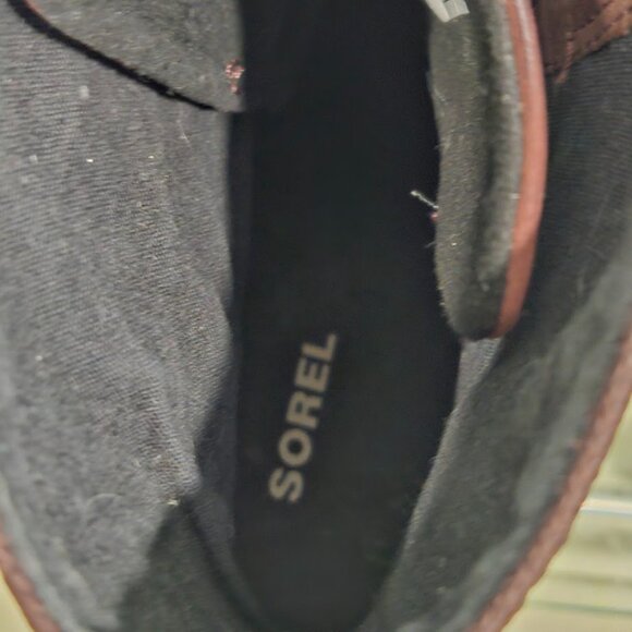 Sorel Lexi Burgandy Wedge Heel Lace Up Boots Leather Canvas Women’s Size 8.5 - Picture 9 of 11